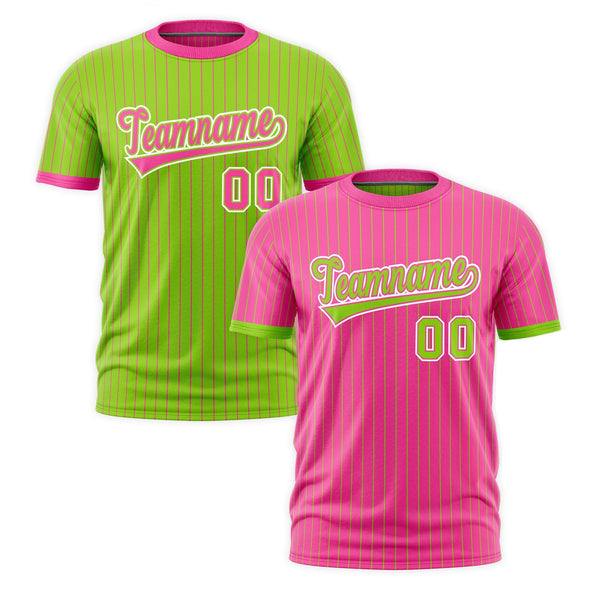 Custom T-shirt Neon Green Pink White Reversible Stripe Fashion