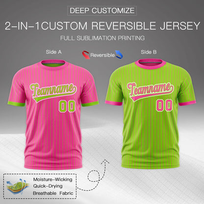 Custom T-shirt Neon Green Pink White Reversible Stripe Fashion