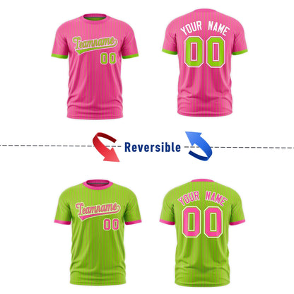 Custom T-shirt Neon Green Pink White Reversible Stripe Fashion