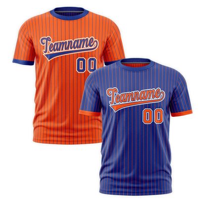 Custom T-shirt Orange Royal Blue White Reversible Stripe Fashion