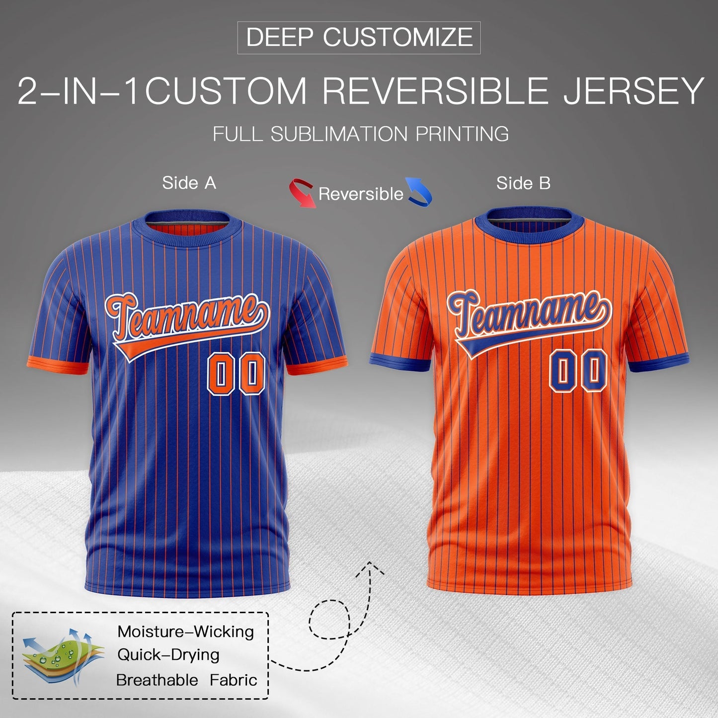 Custom T-shirt Orange Royal Blue White Reversible Stripe Fashion