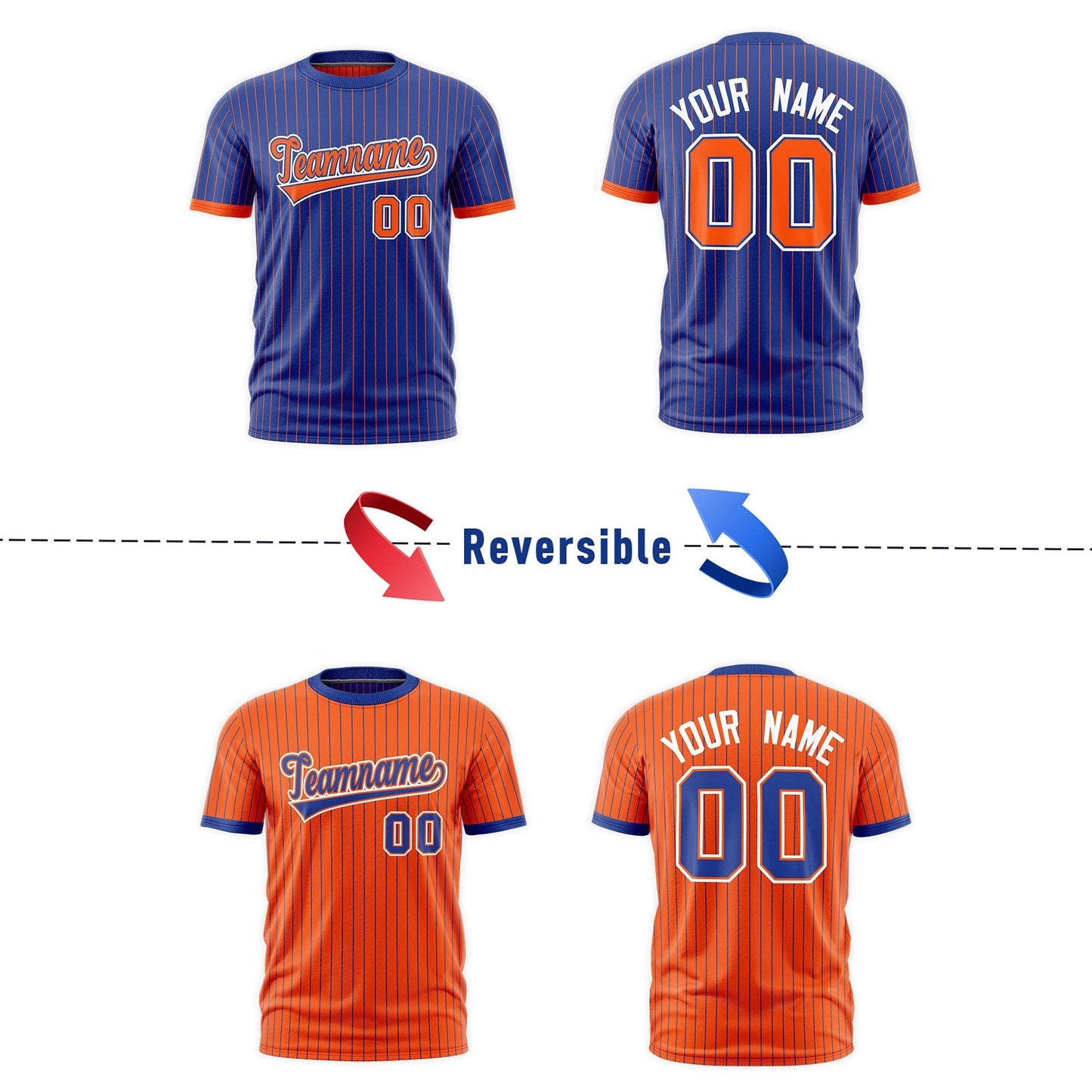 Custom T-shirt Orange Royal Blue White Reversible Stripe Fashion