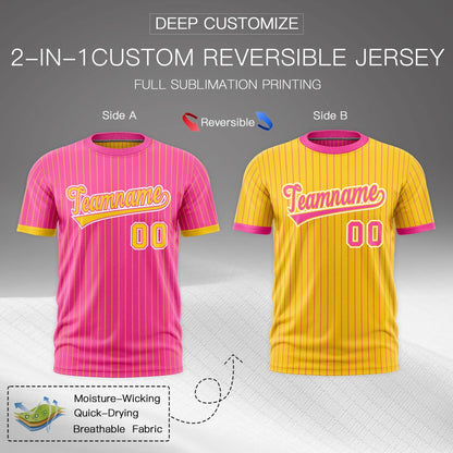 Custom T-shirt Gold Pink White Reversible Stripe Fashion