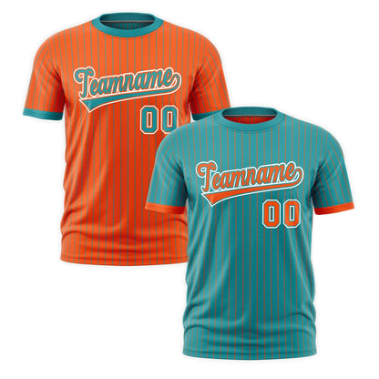 Custom T-shirt Orange Aqua White Reversible Stripe Fashion