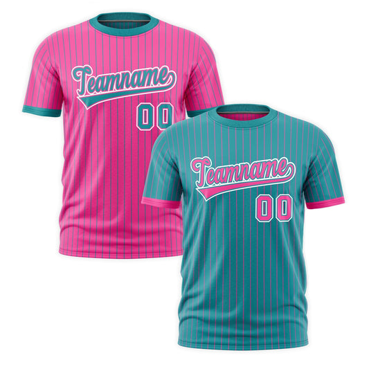 Custom T-shirt Pink Aqua White Reversible Stripe Fashion