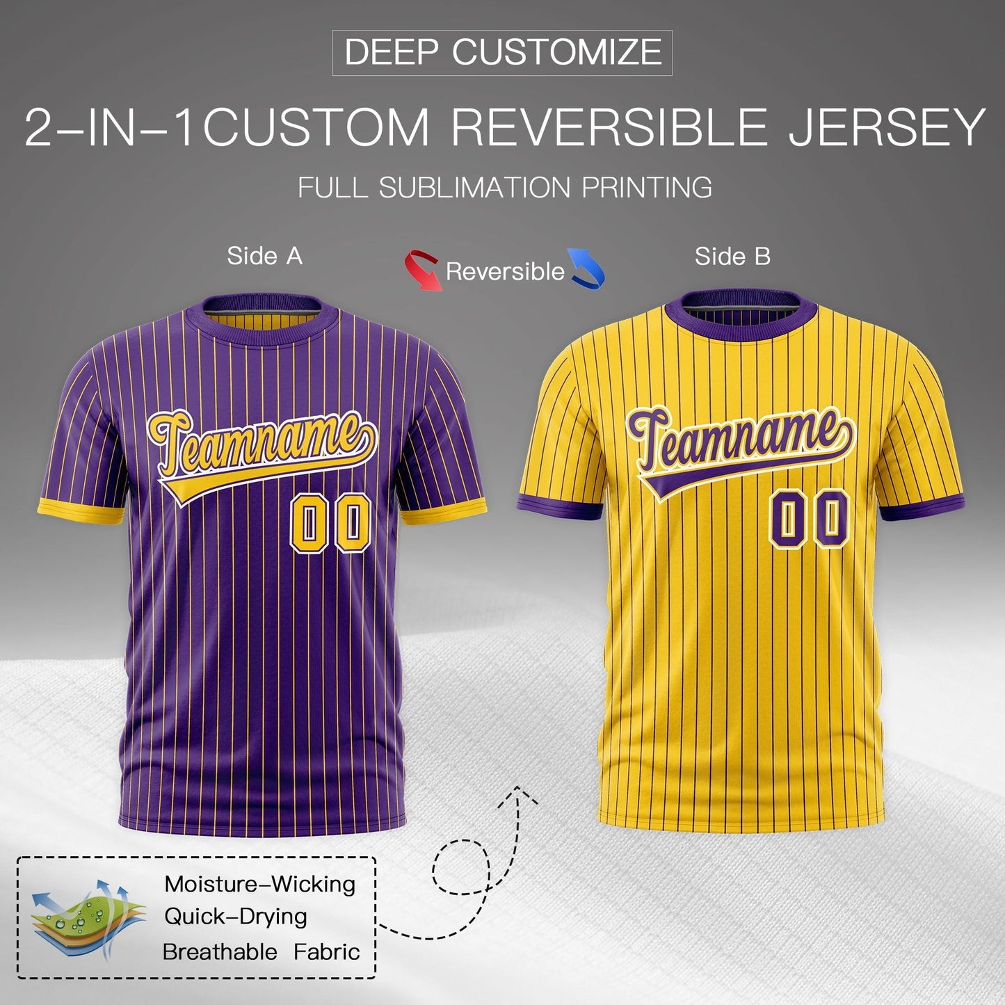 Custom T-shirt Gold Purple White Reversible Stripe Fashion