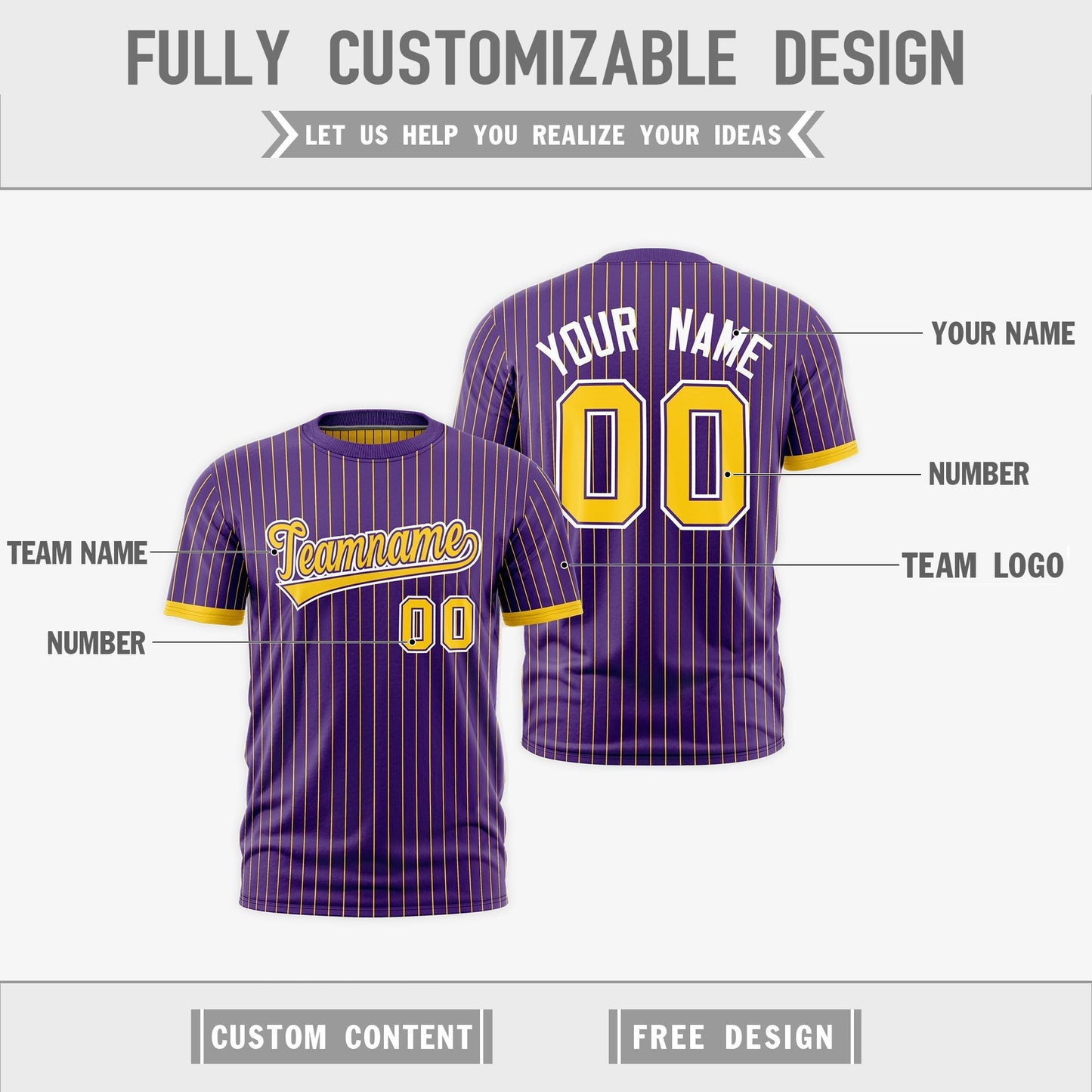 Custom T-shirt Gold Purple White Reversible Stripe Fashion