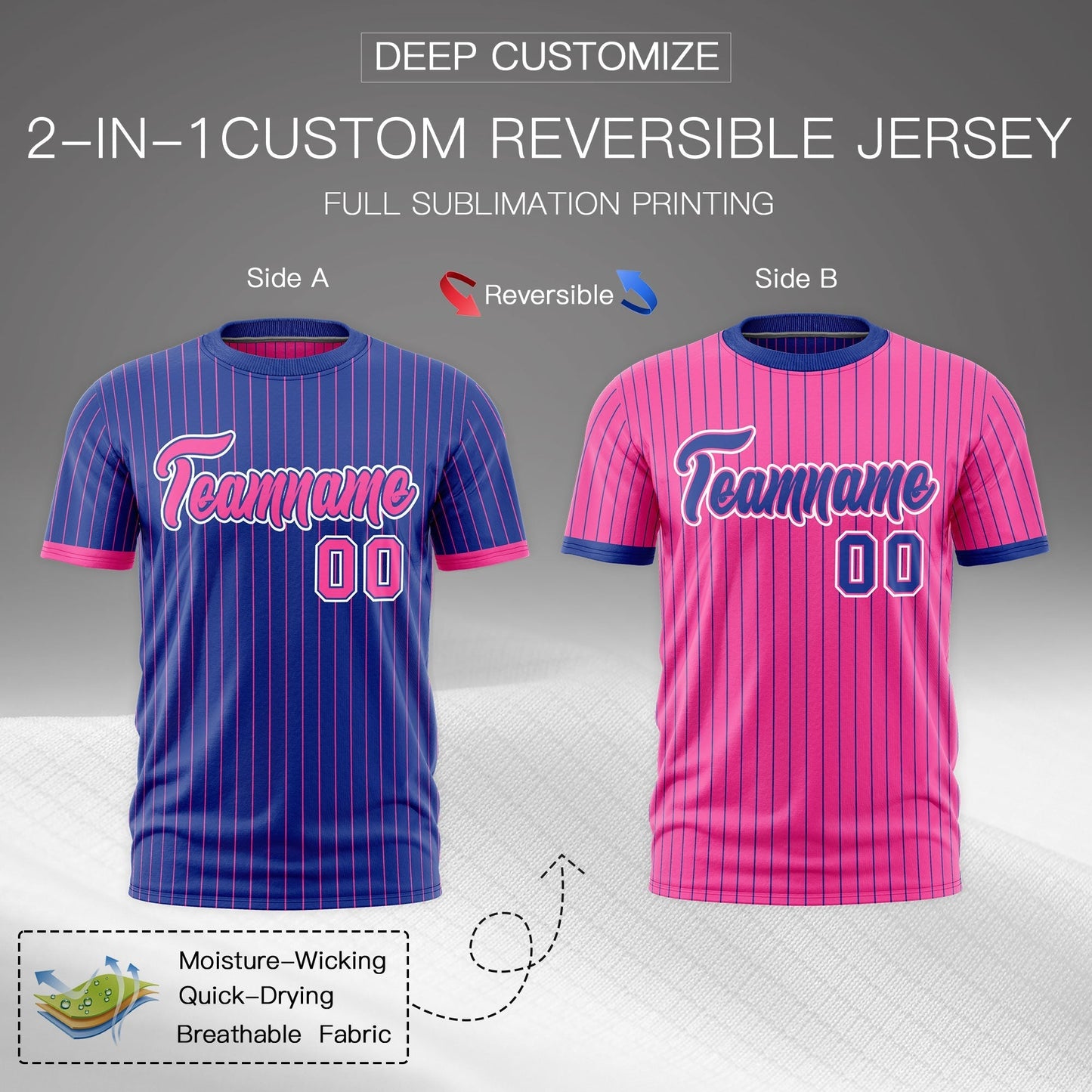 Custom T-shirt Pink Royal Blue White Reversible Stripe Fashion