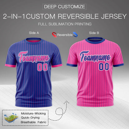 Custom T-shirt Pink Royal Blue White Reversible Stripe Fashion