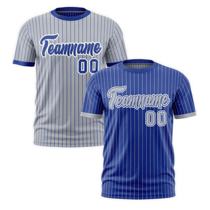 Custom T-shirt Silver Royal Blue White Reversible Stripe Fashion
