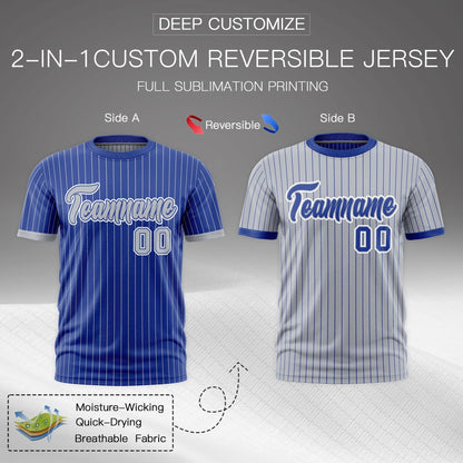 Custom T-shirt Silver Royal Blue White Reversible Stripe Fashion