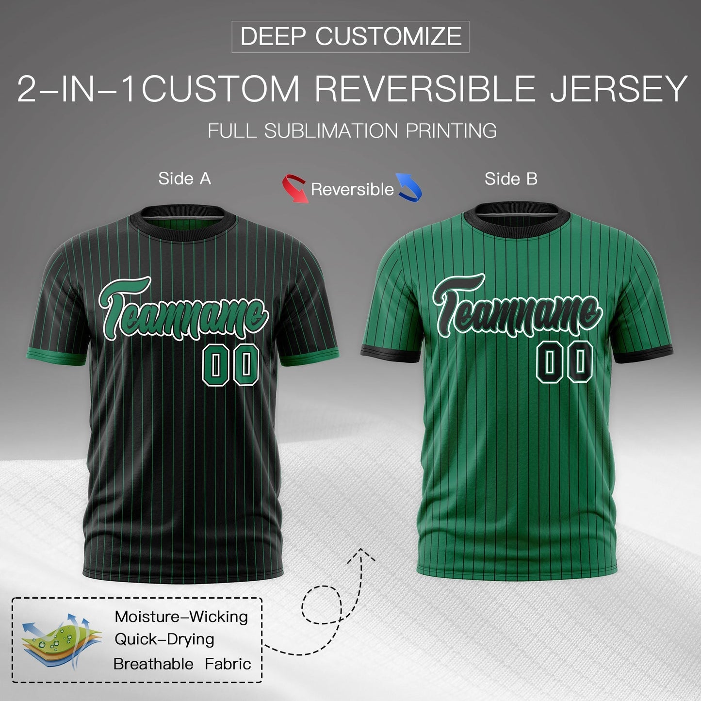 Custom T-shirt Kelly Green Black White Reversible Stripe Fashion