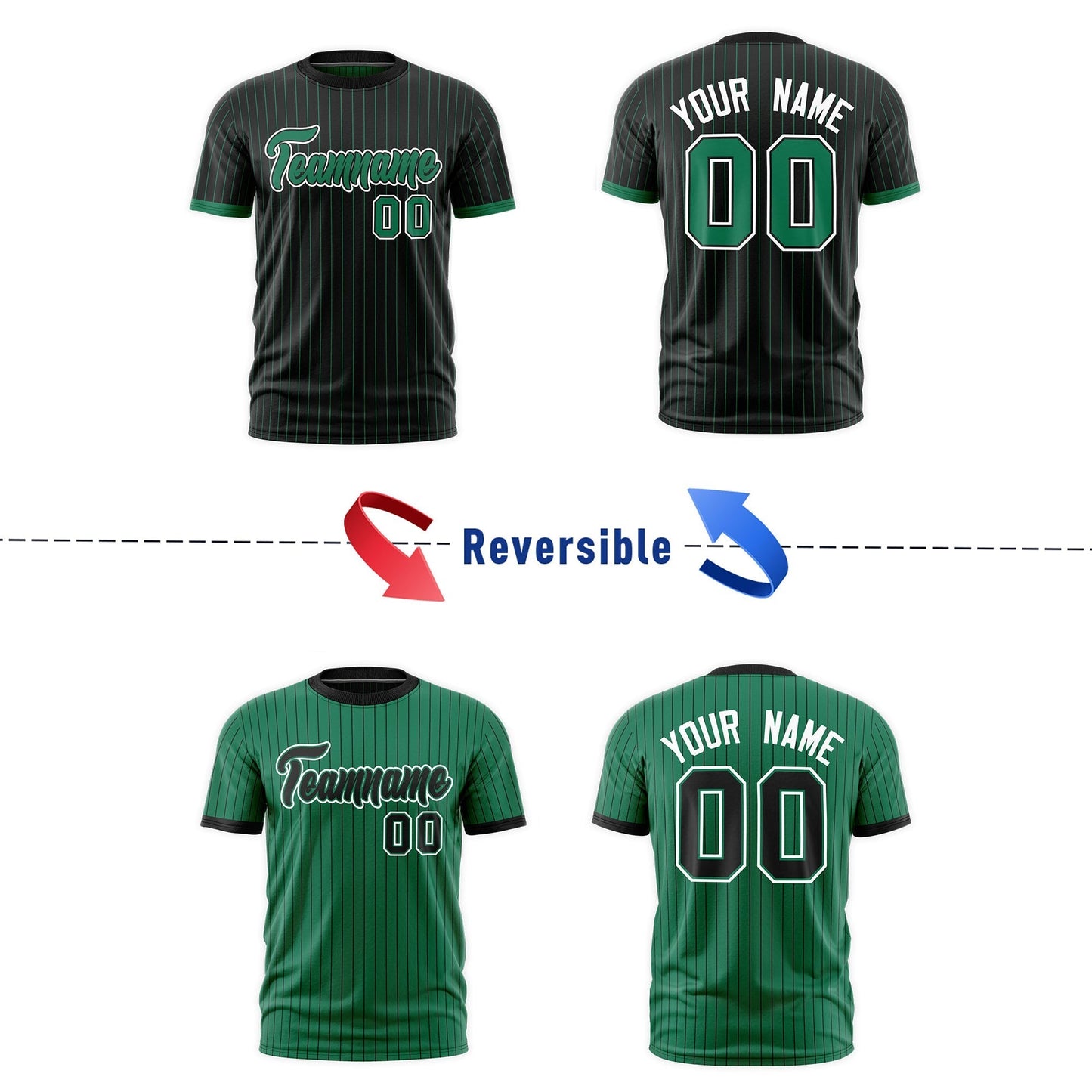 Custom T-shirt Kelly Green Black White Reversible Stripe Fashion