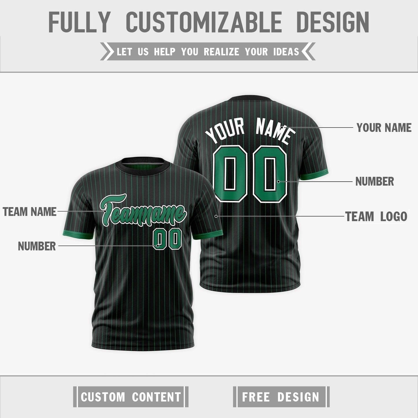Custom T-shirt Kelly Green Black White Reversible Stripe Fashion