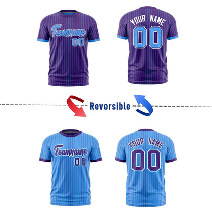 Custom T-shirt Powder Blue Purple White Reversible Stripe Fashion
