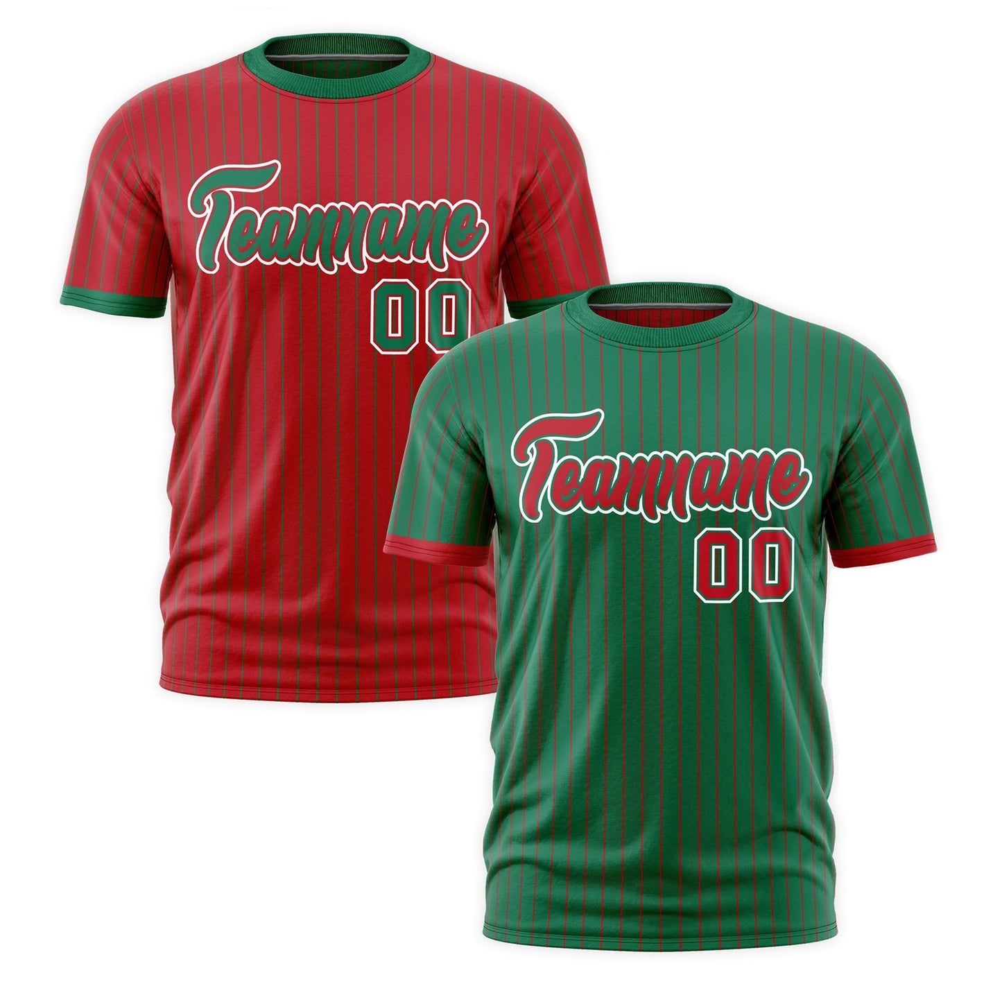 Custom T-shirt Red Kelly Green White Reversible Stripe Fashion