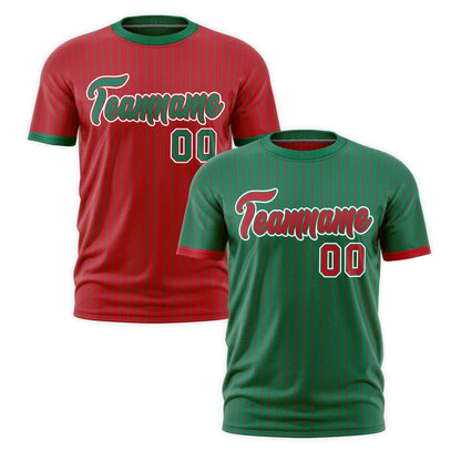 Custom T-shirt Red Kelly Green White Reversible Stripe Fashion