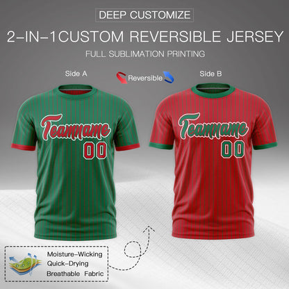Custom T-shirt Red Kelly Green White Reversible Stripe Fashion