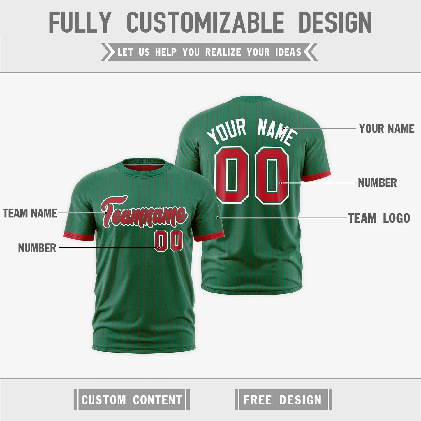 Custom T-shirt Red Kelly Green White Reversible Stripe Fashion