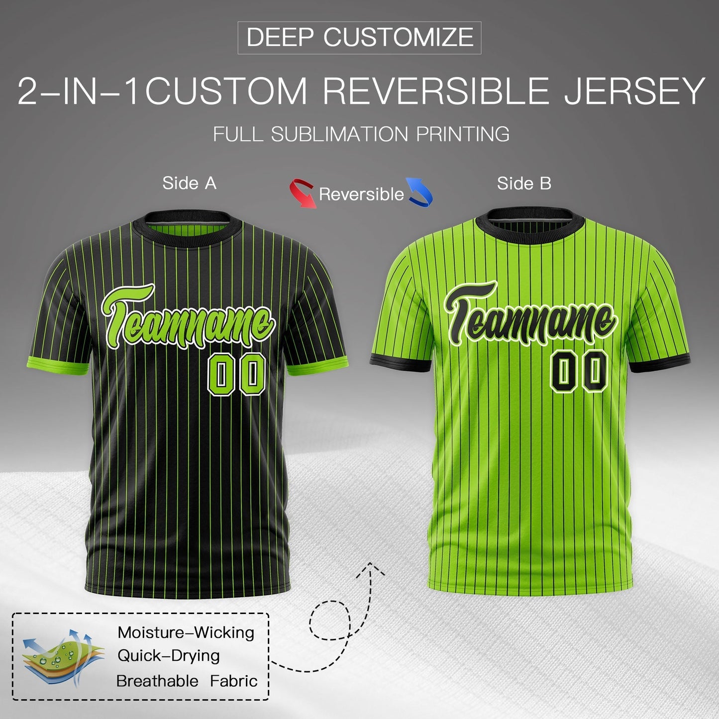 Custom T-shirt Neon Green Black White Reversible Stripe Fashion