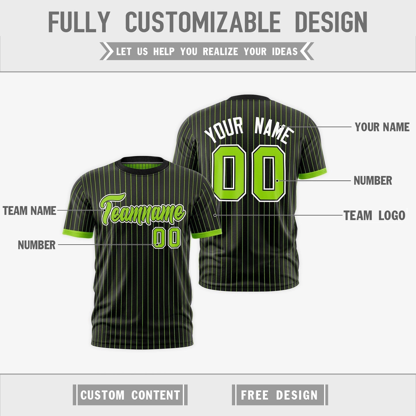 Custom T-shirt Neon Green Black White Reversible Stripe Fashion