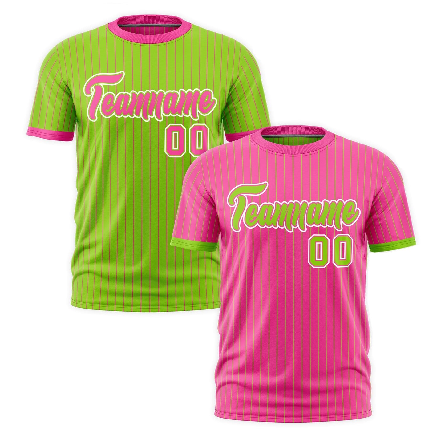 Custom T-shirt Neon Green Pink White Reversible Stripe Fashion