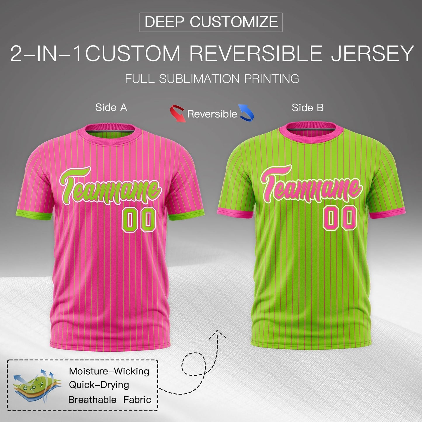Custom T-shirt Neon Green Pink White Reversible Stripe Fashion