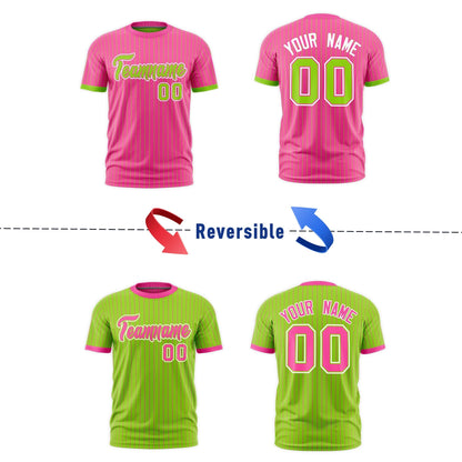 Custom T-shirt Neon Green Pink White Reversible Stripe Fashion