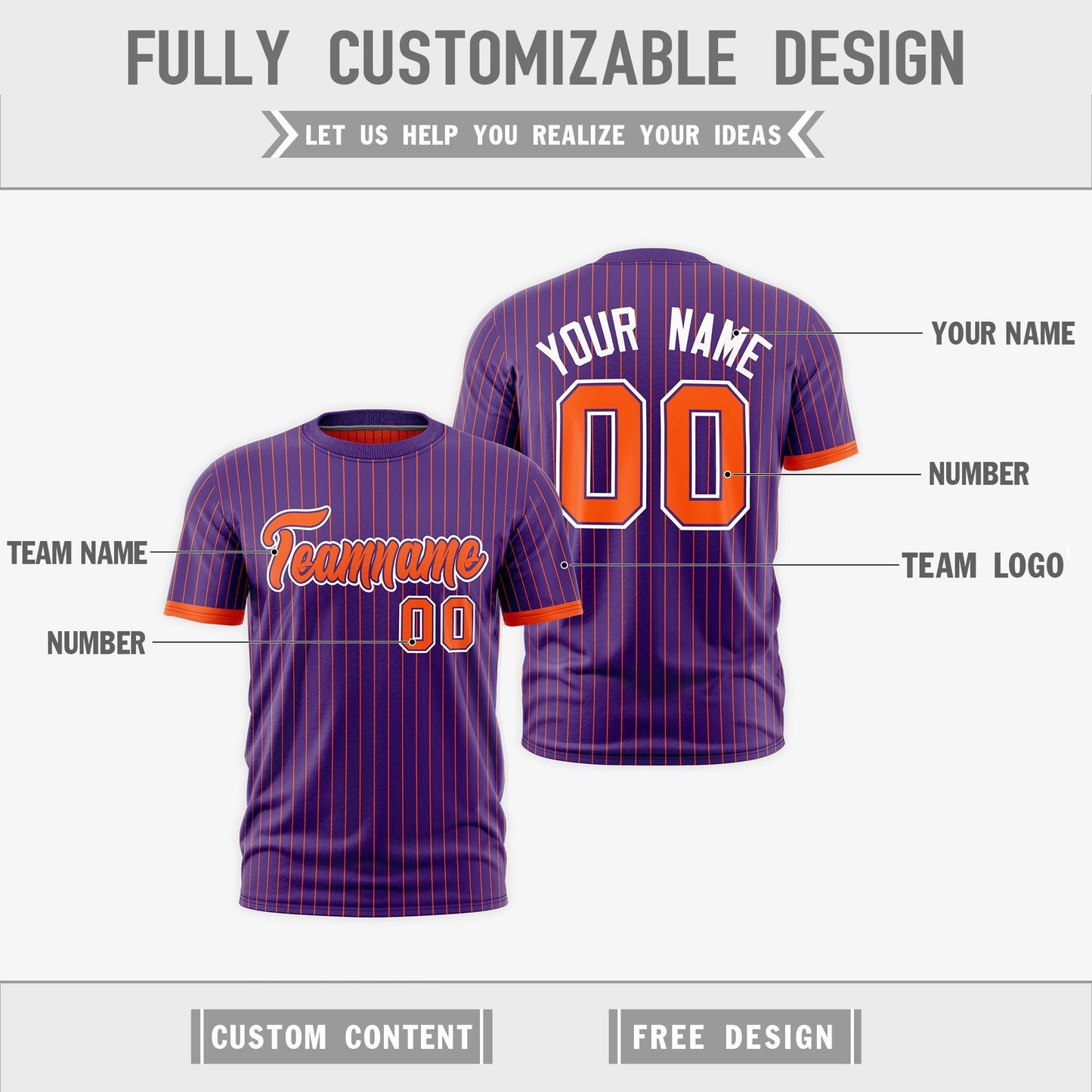 Custom T-shirt Orange Purple White Reversible Stripe Fashion