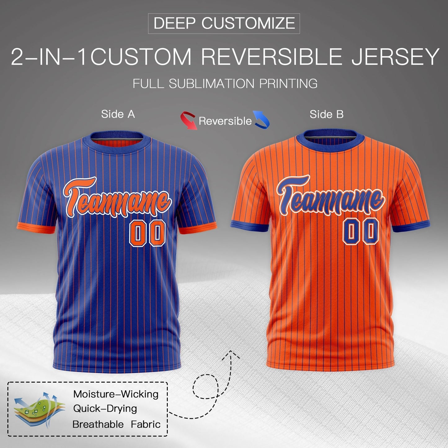 Custom T-shirt Orange Royal Blue White Reversible Stripe Fashion