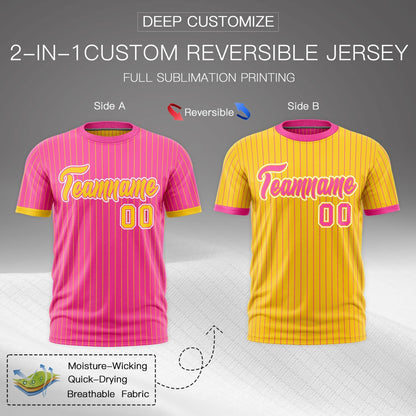 Custom T-shirt Gold Pink White Reversible Stripe Fashion