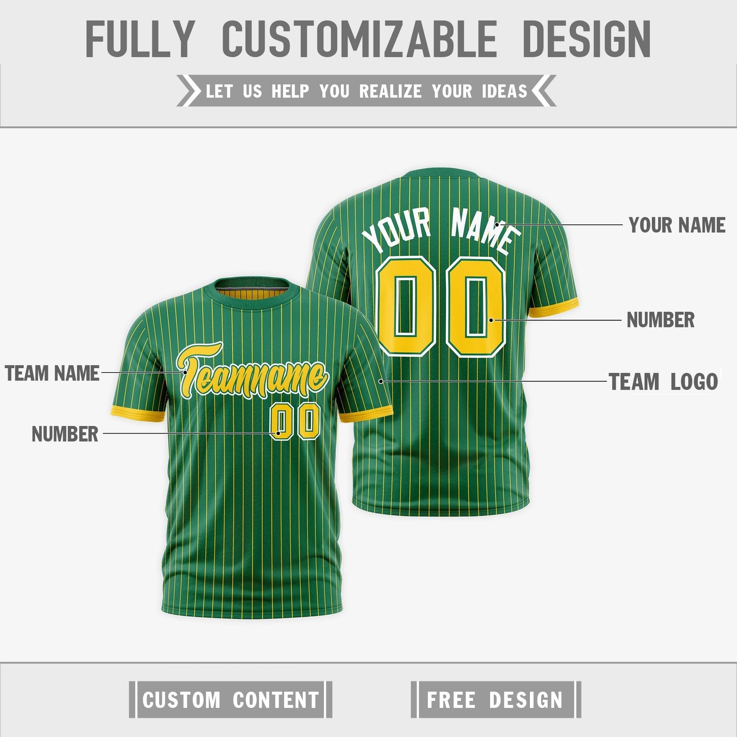 Custom T-shirt Gold Kelly Green White Reversible Stripe Fashion