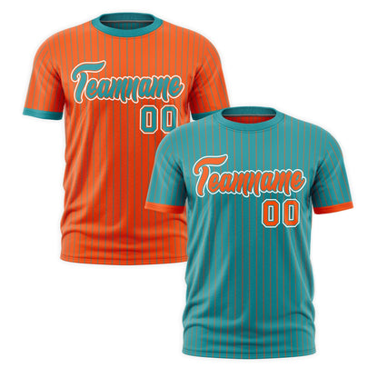 Custom T-shirt Orange Aqua White Reversible Stripe Fashion