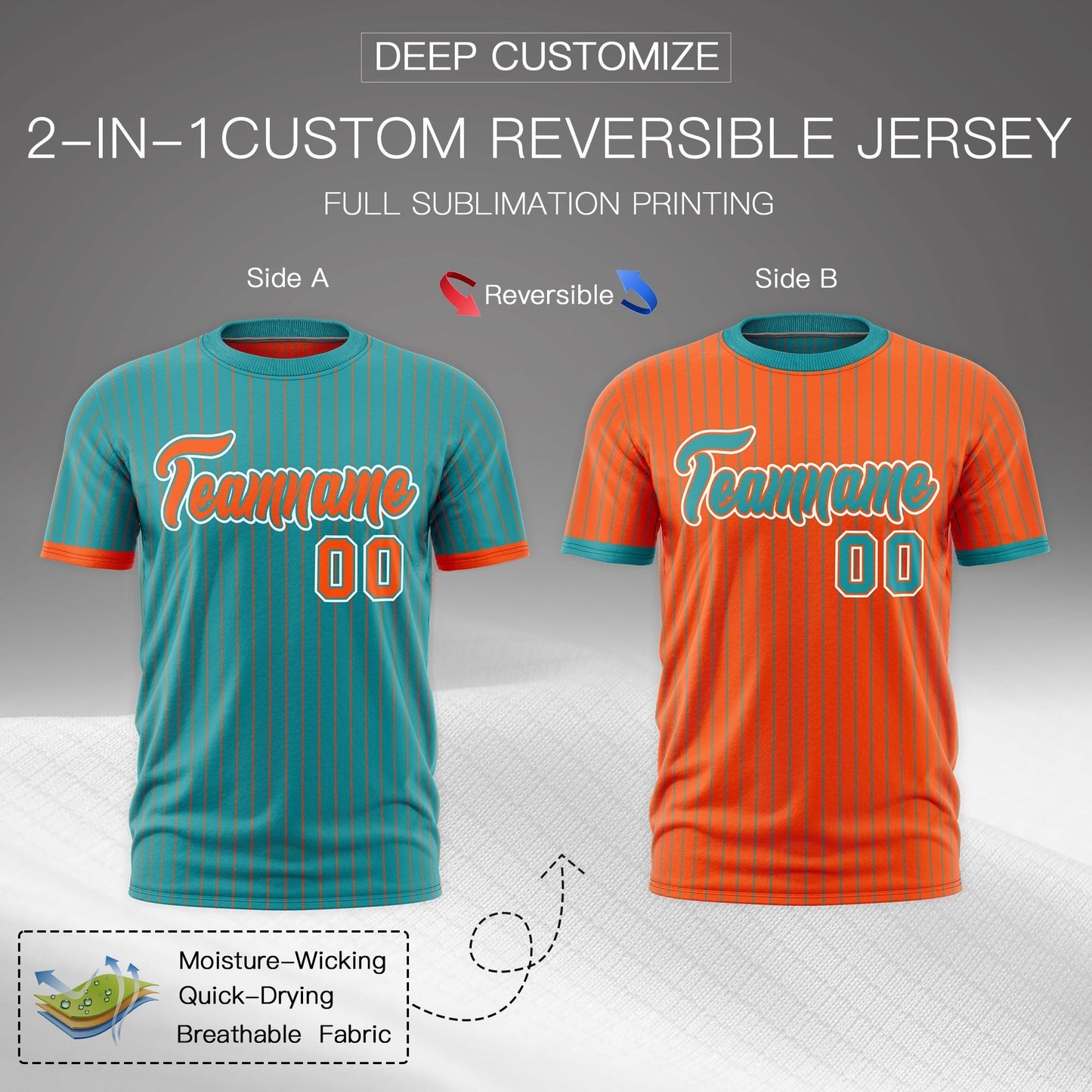 Custom T-shirt Orange Aqua White Reversible Stripe Fashion
