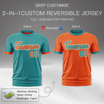 Custom T-shirt Orange Aqua White Reversible Stripe Fashion