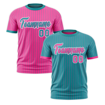 Custom T-shirt Pink Aqua White Reversible Stripe Fashion