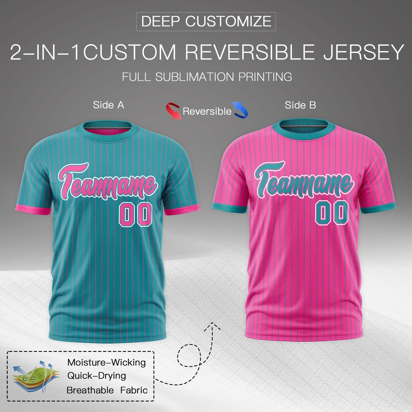 Custom T-shirt Pink Aqua White Reversible Stripe Fashion