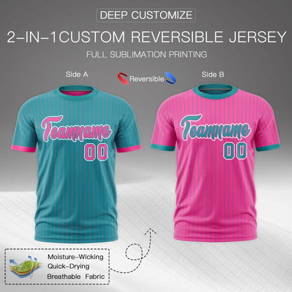 Custom T-shirt Pink Aqua White Reversible Stripe Fashion