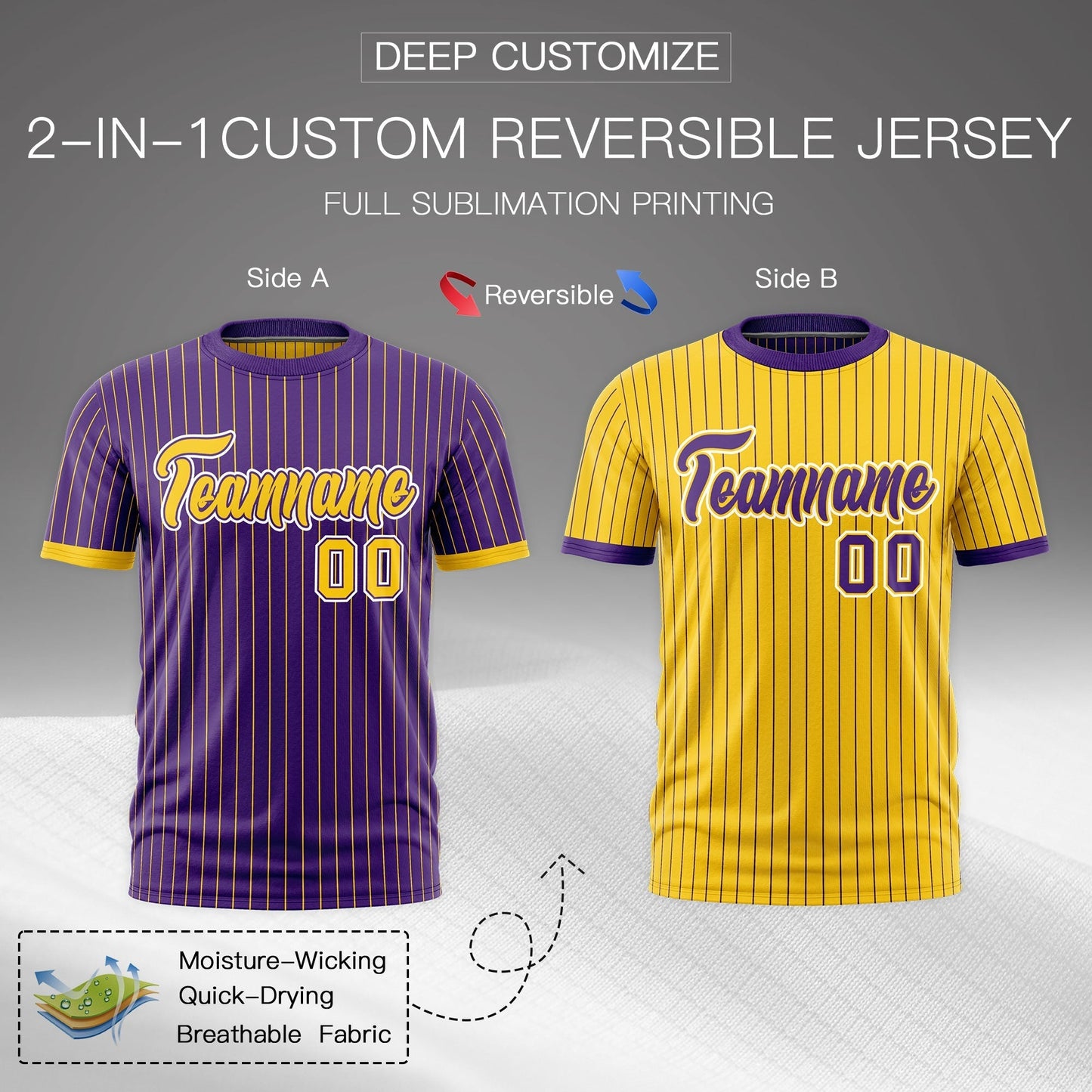 Custom T-shirt Gold Purple White Reversible Stripe Fashion