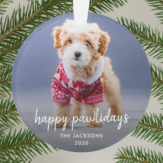 Acrylic Ornament Happy Pawlidays Dog Photo