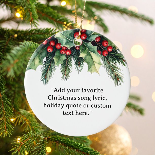 Add Your Own Quote Christmas Botanical Floral Ceramic Ornament