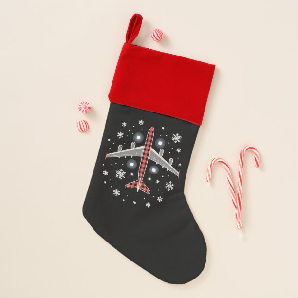 Airplane Plaid Christmas Pilot Stocking