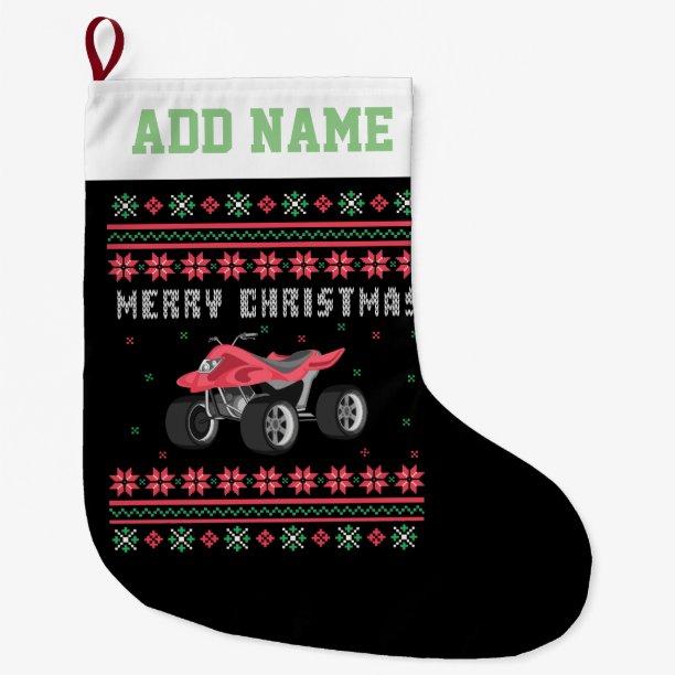 ATV 4 Wheeler Ugly Christmas Sweater Large Christmas Stocking