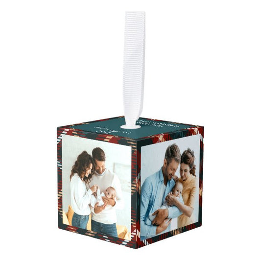 Baby 4 Photo Country Tartan Plaid Cube Ornament