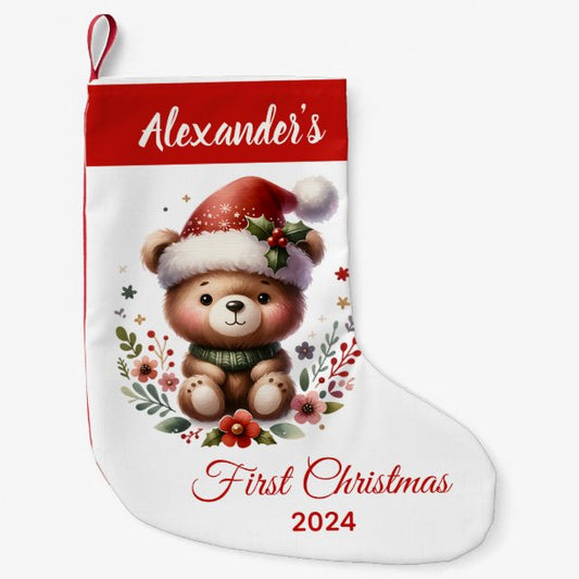 Baby first Christmas cute Bear personalized Small Christmas Stocking