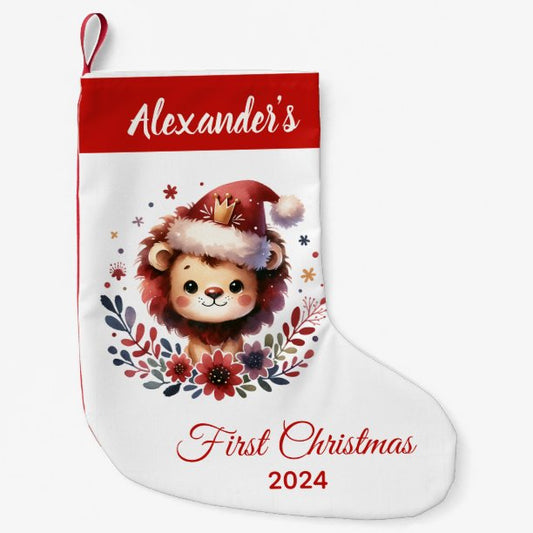 Baby first Christmas cute Lion personalized Small Christmas Stocking