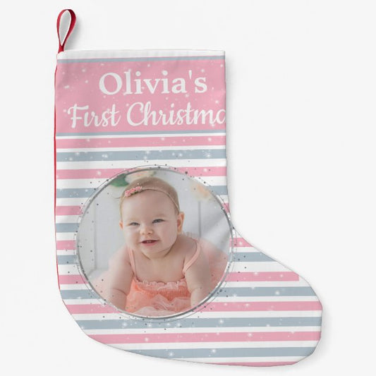 Baby Girl First Christmas Photo Stocking