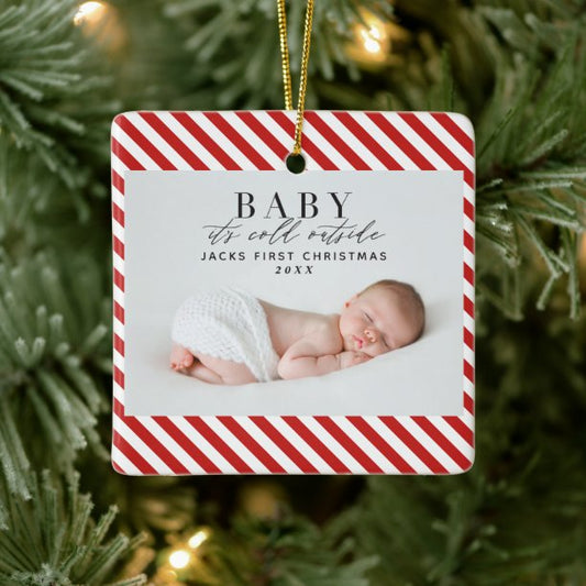 baby its cold outside red and white babys first ceramic ornament