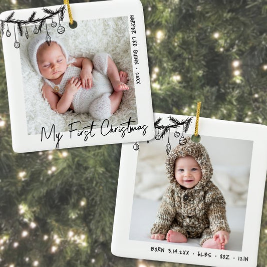 Baby Stats My First Christmas Photo Ceramic Ornament
