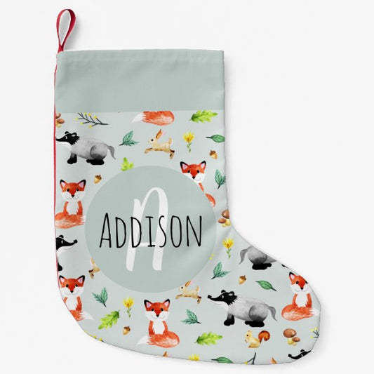 Babys Cute Woodland Forest Animal Pattern Kids Small Christmas Stocking